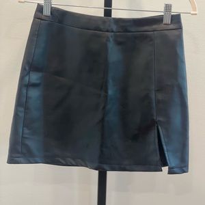 Black Vegan Leather A-Line Mini Skirt